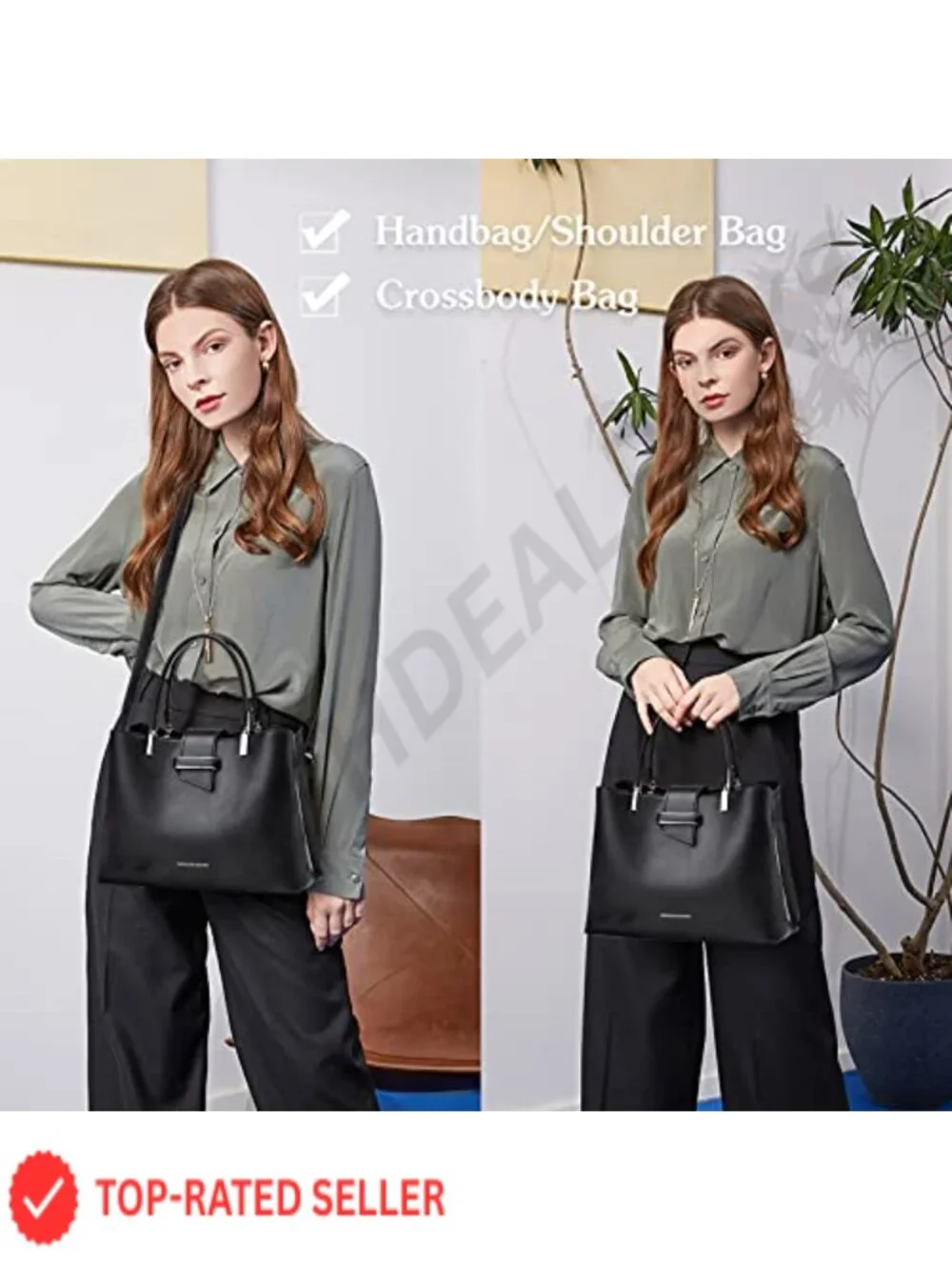 PU Leather Satchel Tote Handbag with Detachable Shoulder Strap